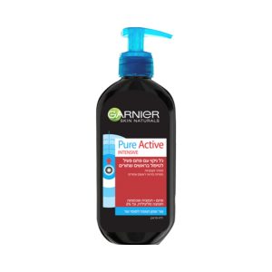 גרנייה פיור אקטיב גל ניקוי עם פחם 200 מל – GARNIER PURE SKIN ACTIVATED CHARCOAL CLEANSING GEL 200ML