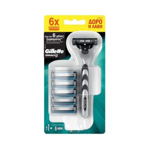 ג’ילט מאך 3 מכשיר גילוח 6יח’ סכיני גילוח GILLETTE MACH 3 Razor Handle 1pc & Razor Blade Refills 6pcs